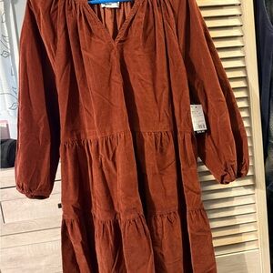 Sonoma Rust Tiered Mini Dress with Puff Sleeves